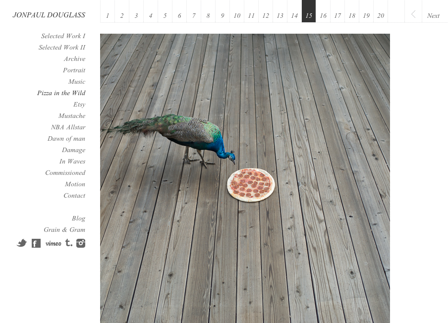 Screen Shot of JonPaul Douglass's website featuring "Pizza in the Wild"